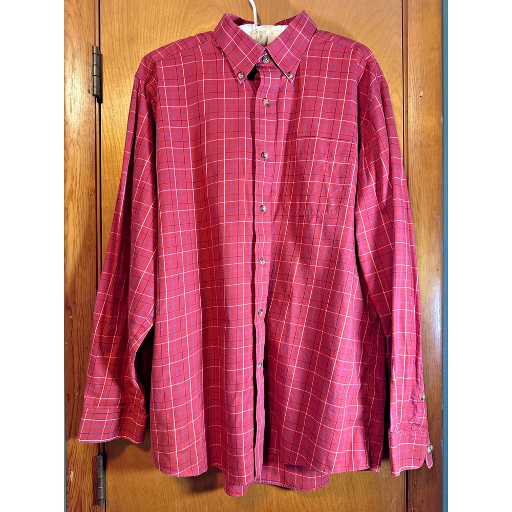 L.L. Bean Red/Maroon Plaid‎ Long-Sleeve Cotton Wrinkle Resistant Shirt Mens L